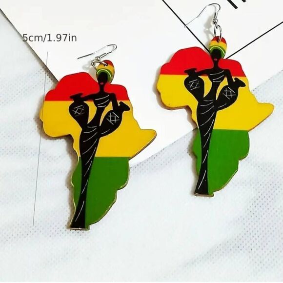 African Beauty Africa Map Dangle Earrings - Picture 2 of 2